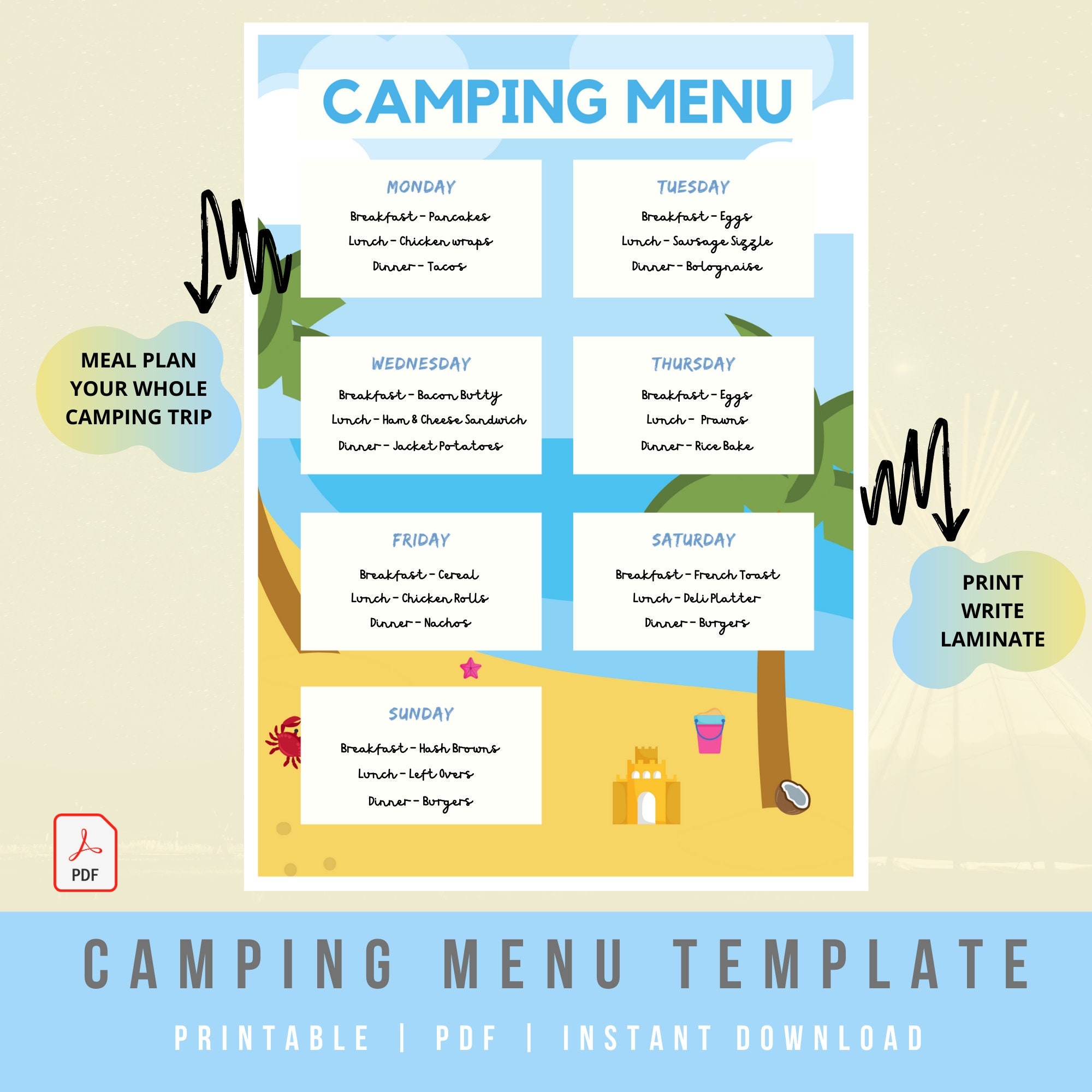 Camping Meal Planning Template