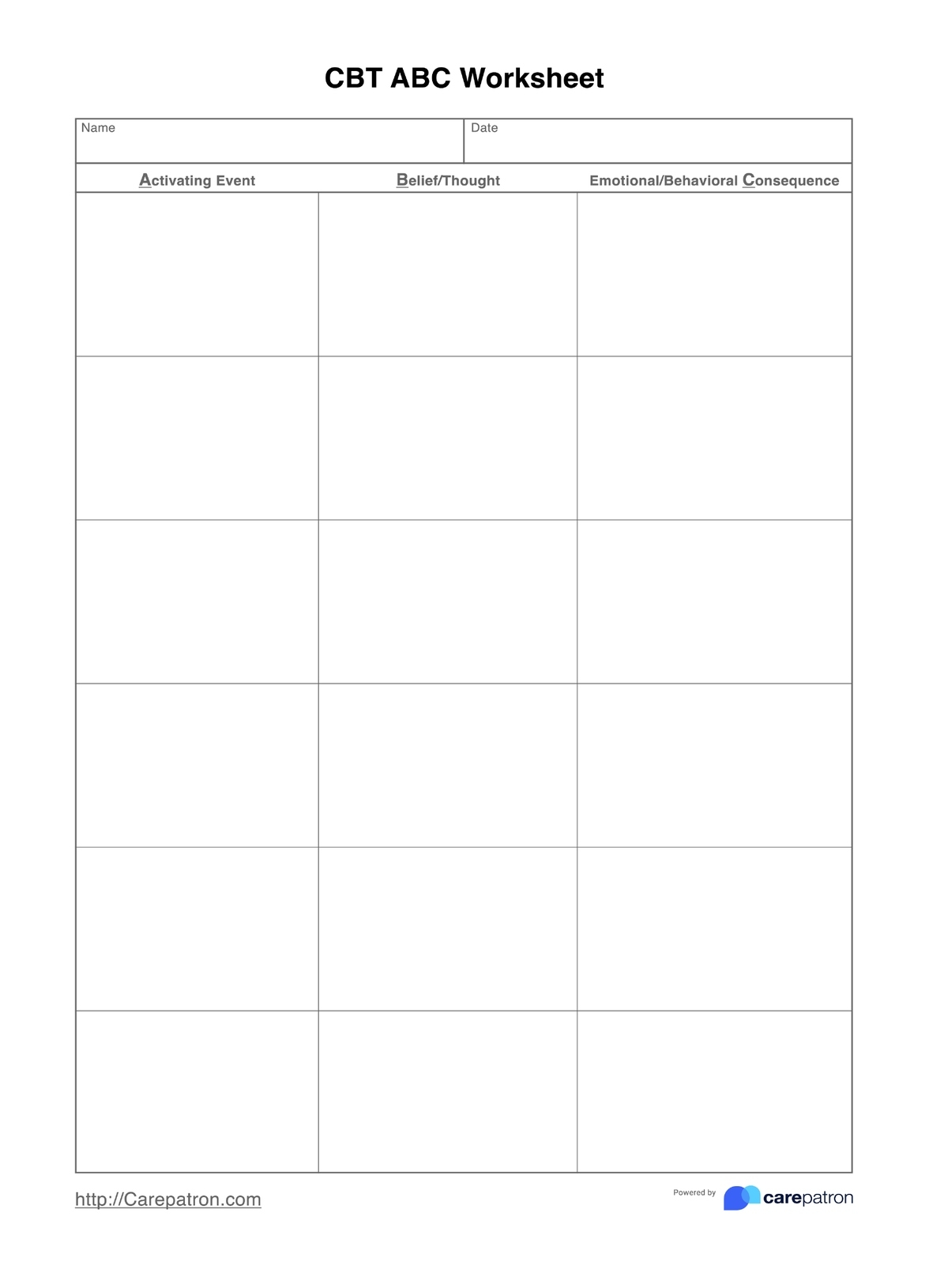 CBT ABC Worksheet U0026 Example Free PDF Download