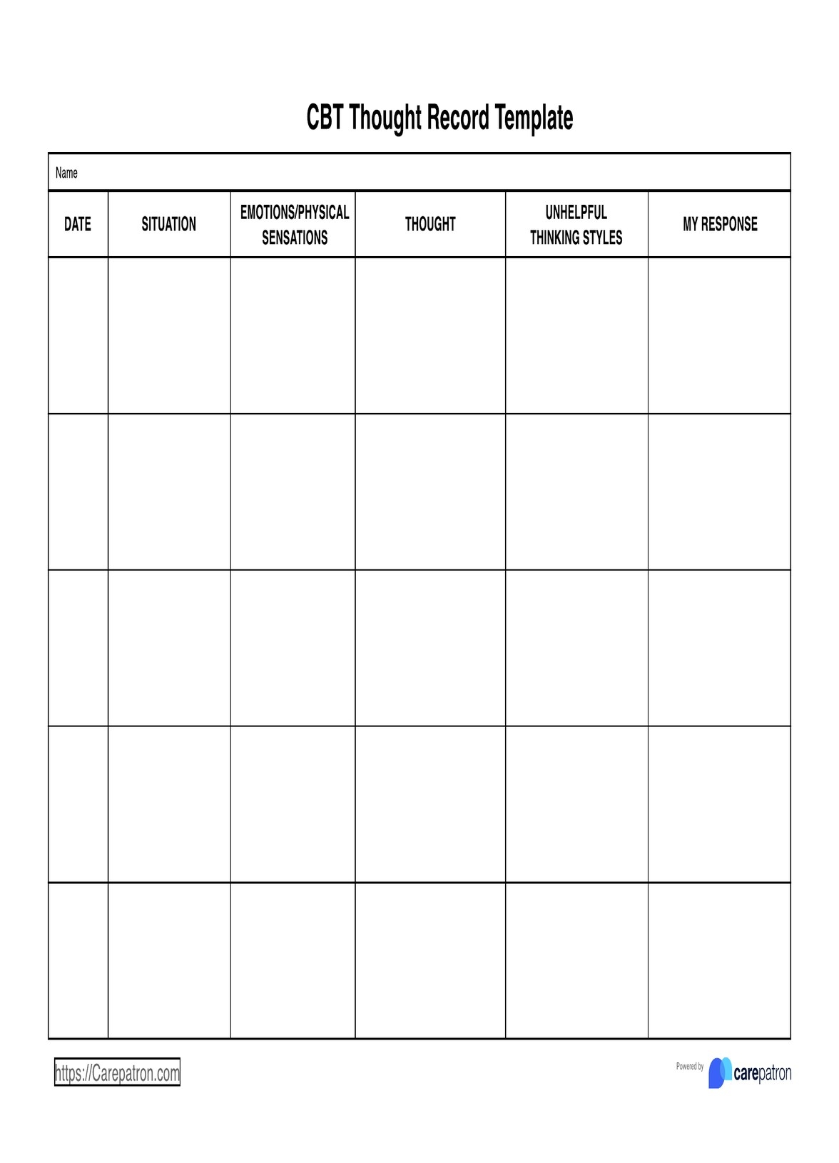CBT Thought Record Template U0026 Example Free PDF Download