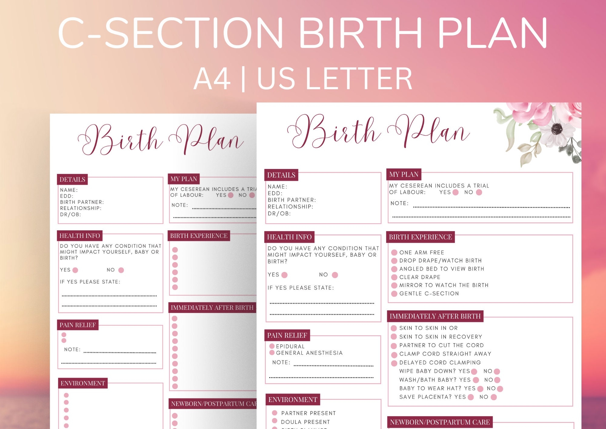 Birth Plan For C Section Template