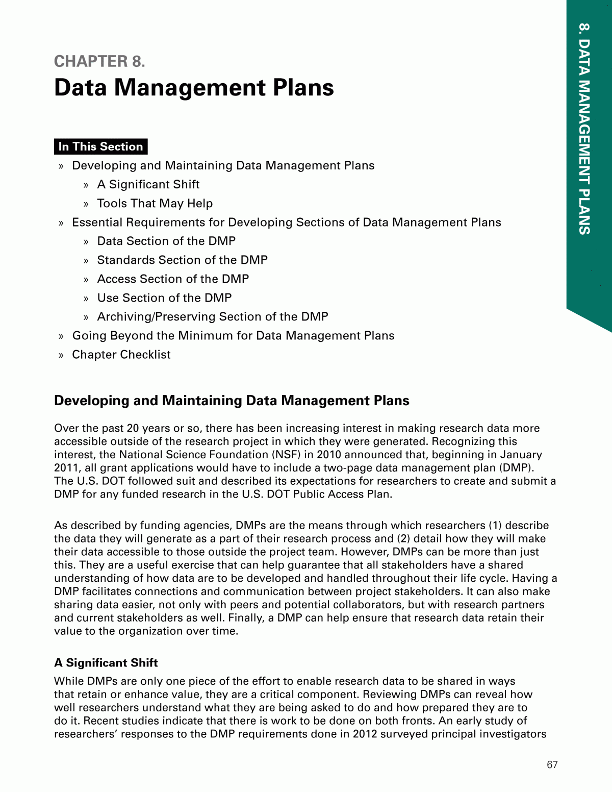 Chapter 8 Data Management Plans Guide To Ensuring Access To The Publications And Data Of Federally Funded Transportation Research The National Academies Press