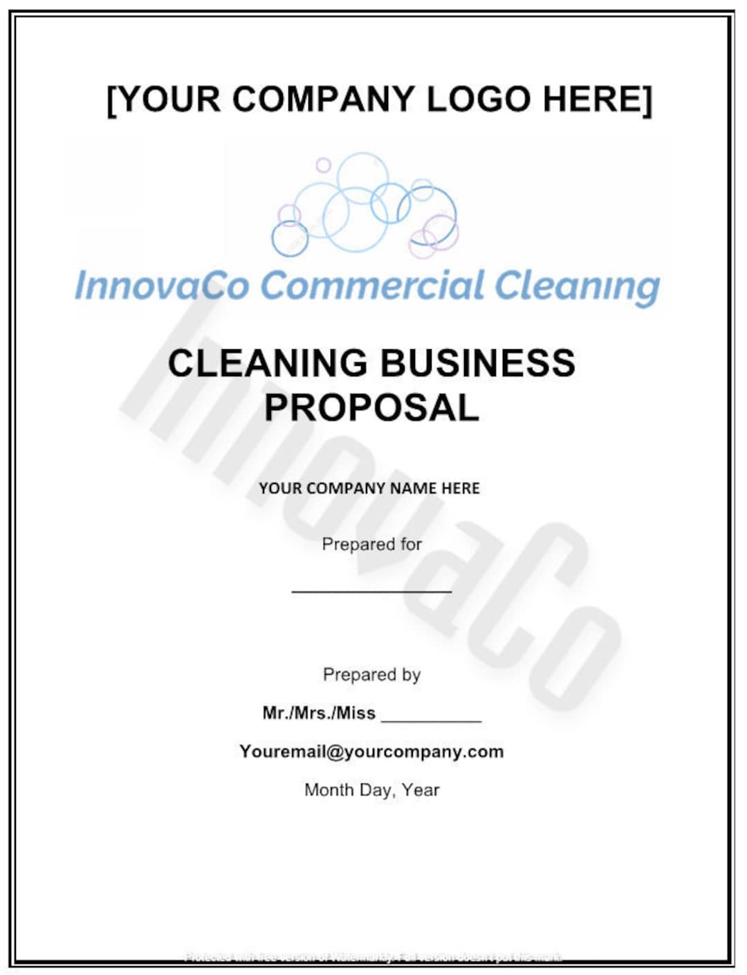 Cleaning Proposal Template Cleaning Business Proposal Template Cleaning Services Bid Template Cleaning Pricing Template Etsy