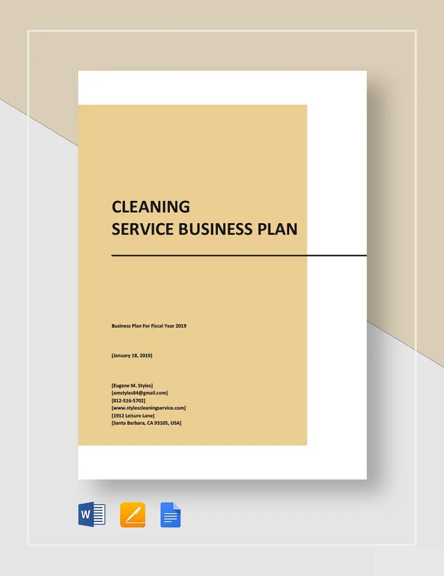 Cleaning Service Business Plan Template In Pages Word Google 