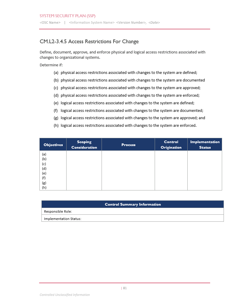CMMC System Security Plan Template Etactics Revenue Cycle Software