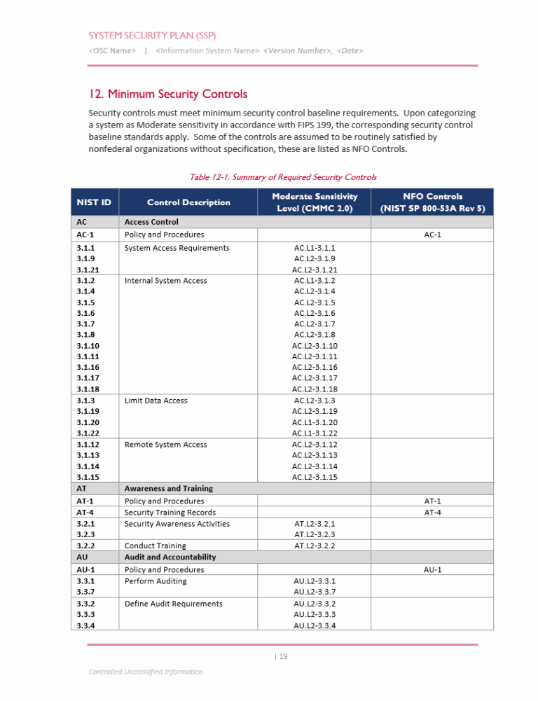 CMMC System Security Plan Template Etactics Revenue Cycle Software