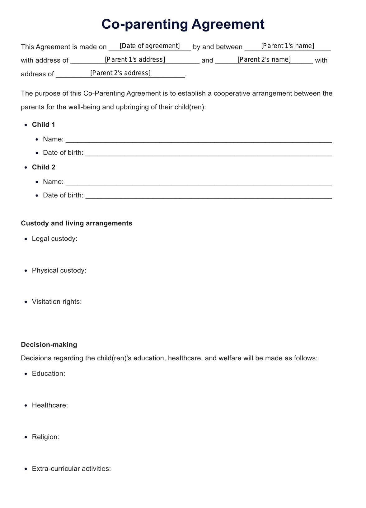 Free Parenting Plan Template