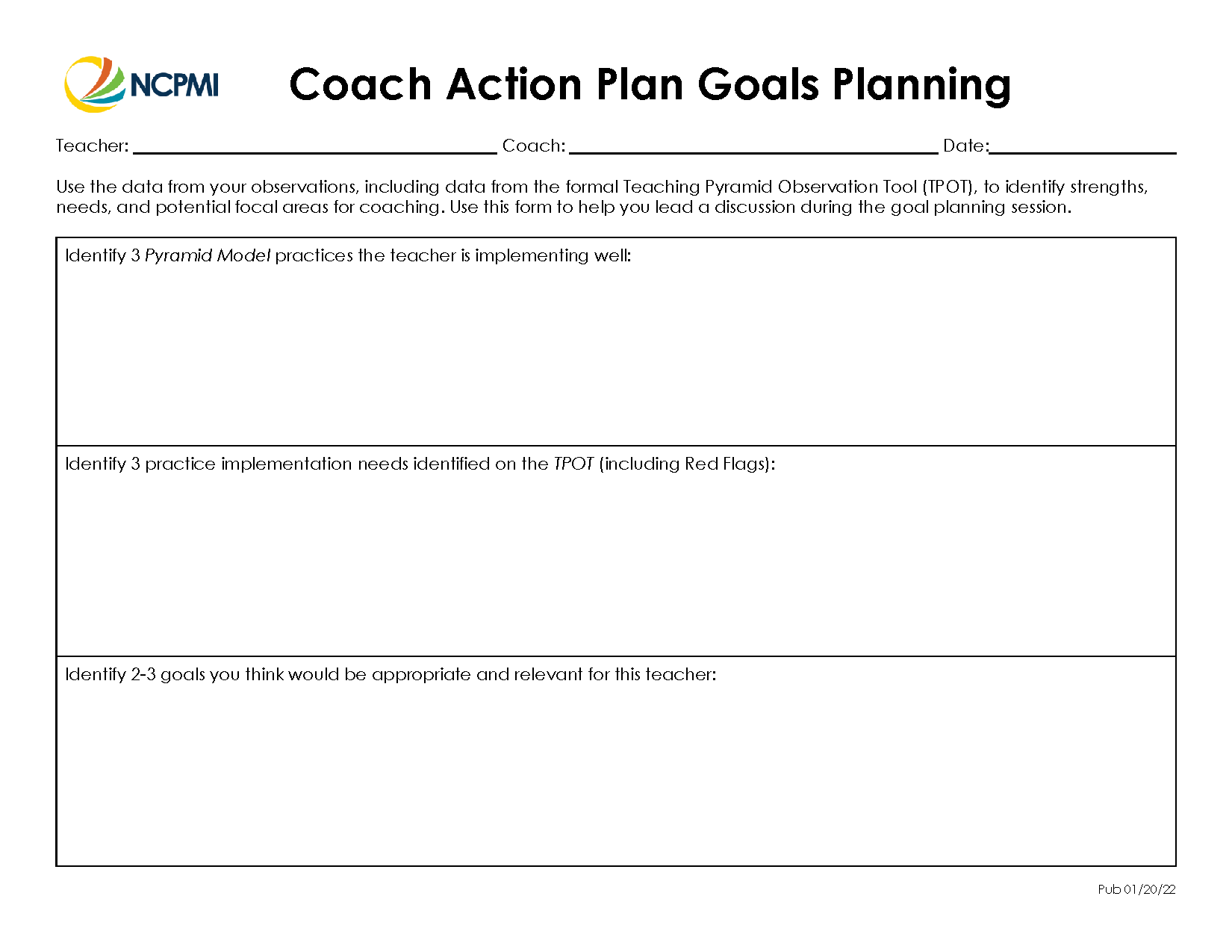 Coach Action Plan Goals Planning National Center For Pyramid Model Innovations