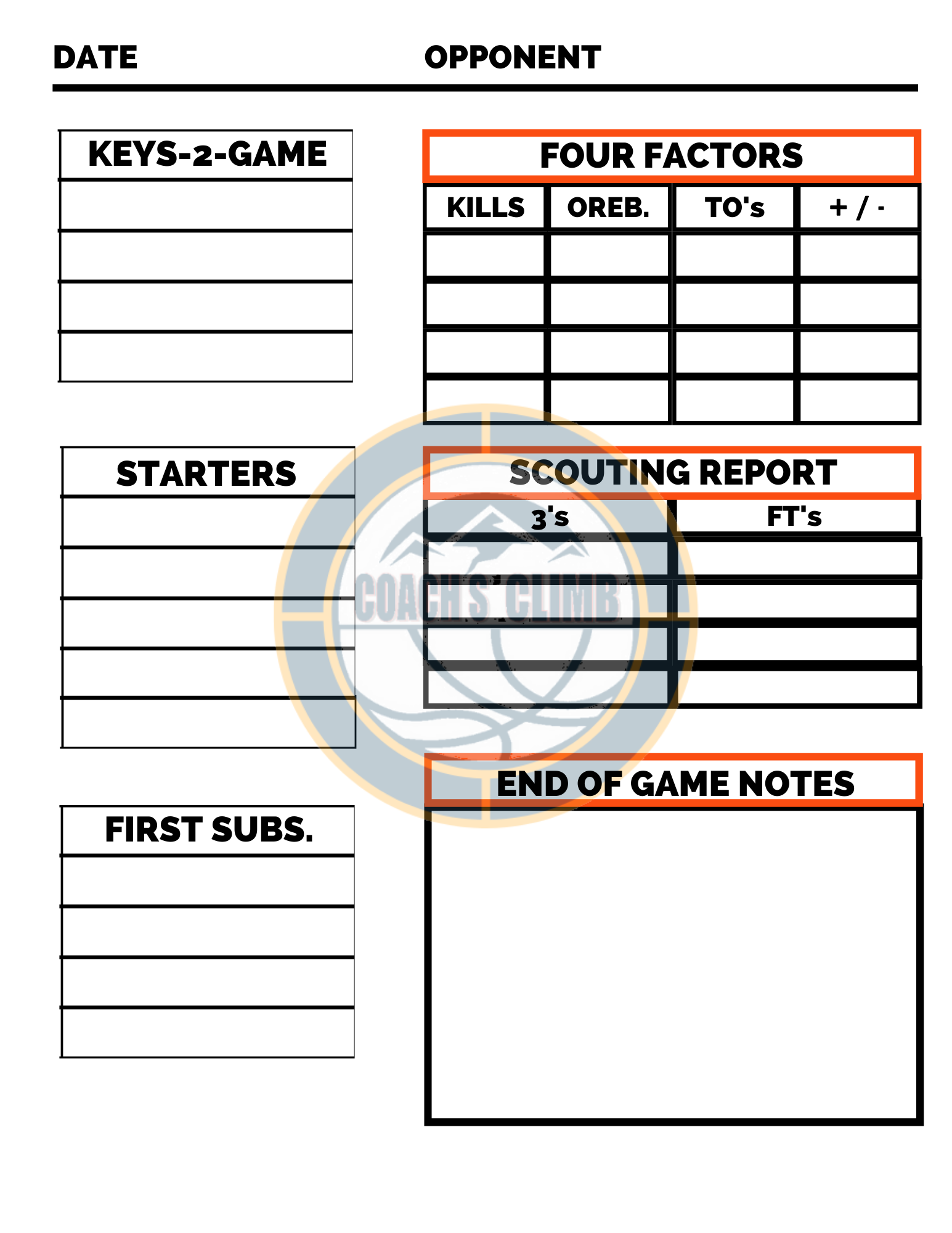 Basketball Game Plan Template