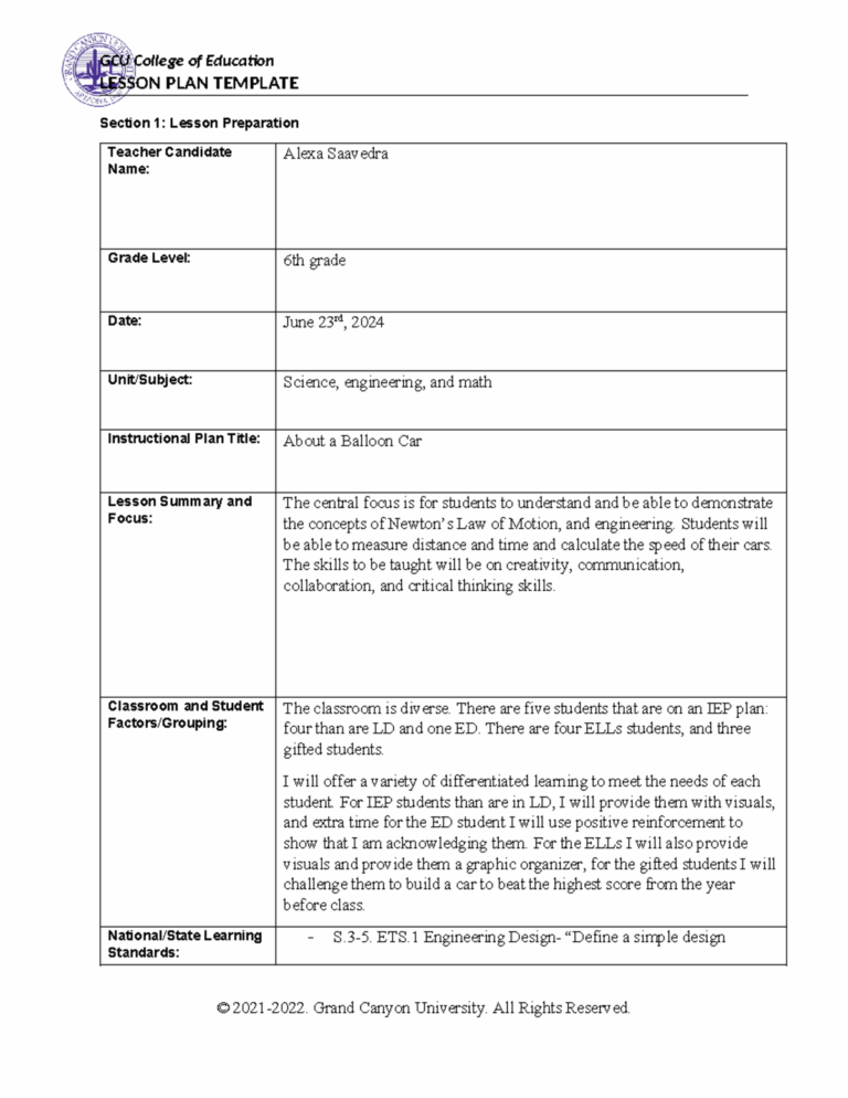 Coe lesson plan template LESSON PLAN TEMPLATE Section 1 Lesson