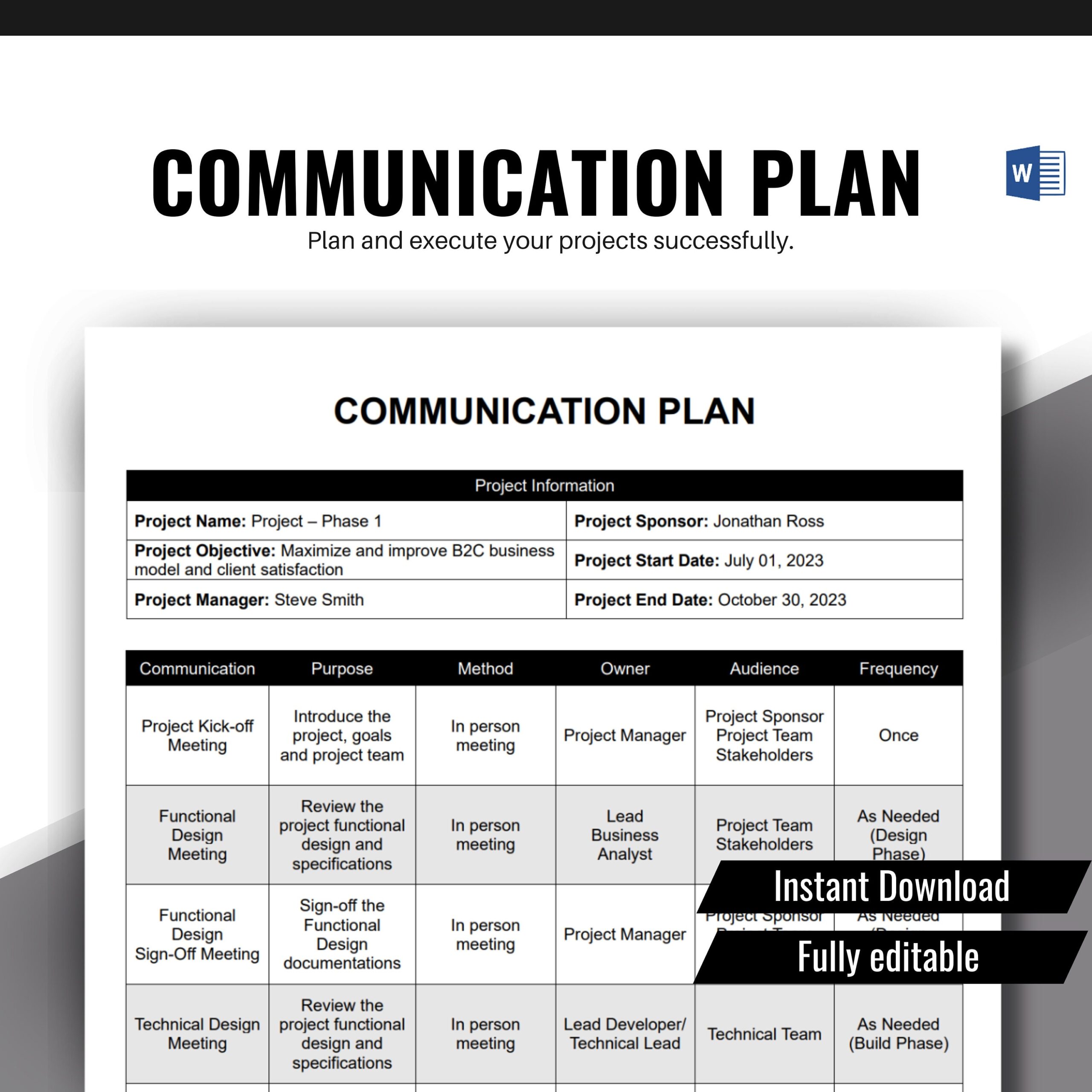 Communication Plan Template Project Management Project Template 