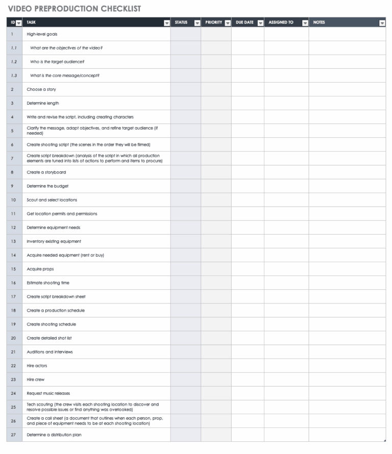 Complete Video Planning Resource Smartsheet