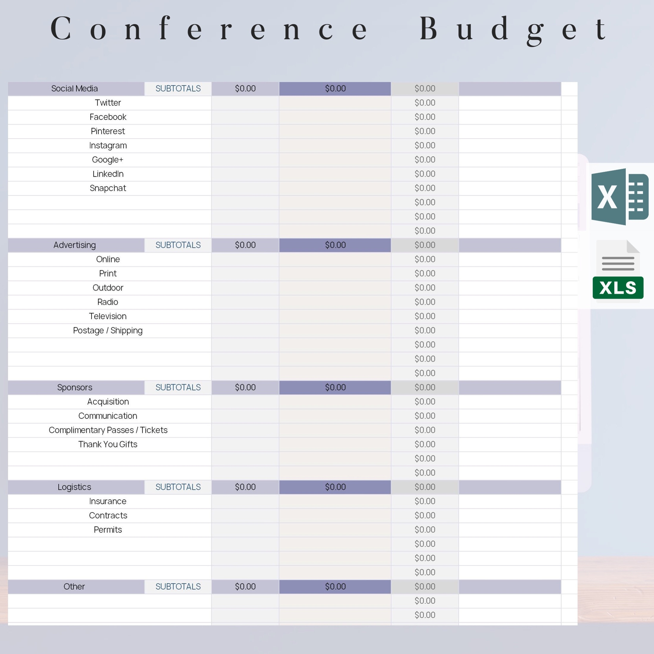 Conference Budget Excel Auto calculation Conference Budget 