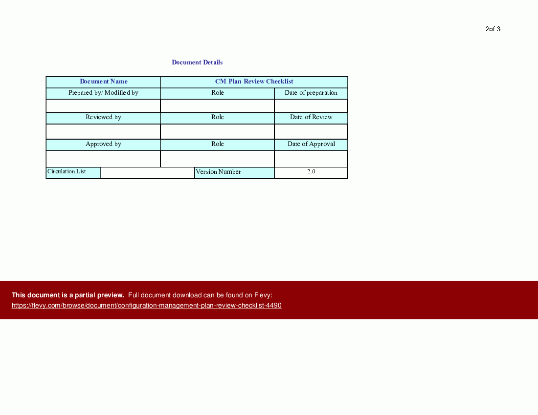 Configuration Management Plan Review Checklist Template Excel XLS