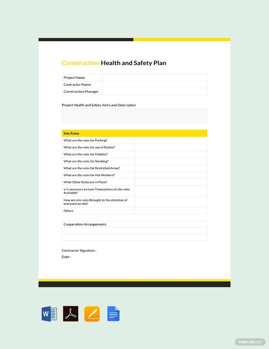 Construction Health And Safety Plan Template In PDF Word Pages 