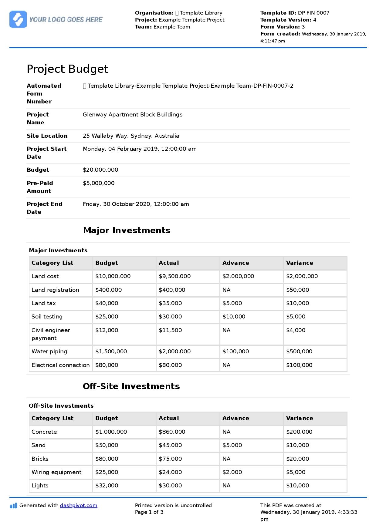 Construction Budget Planning And Template
