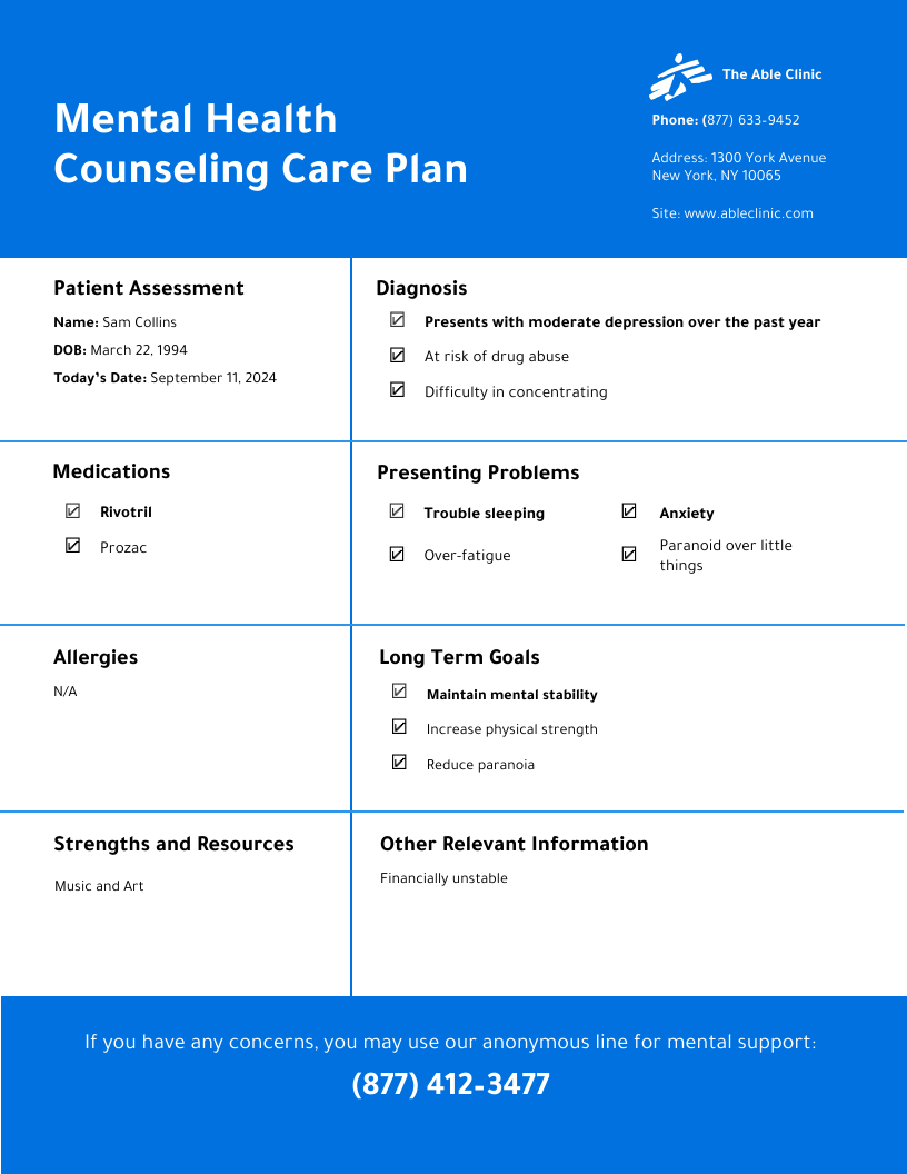Counseling Treatment Plan Template Venngage