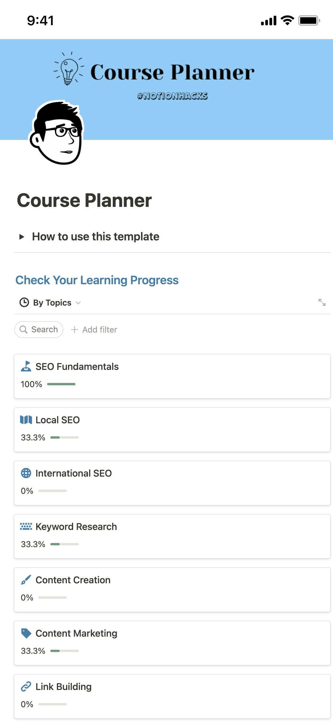 Course Planner Schedule U0026 Learning Progress Template By Cliff 