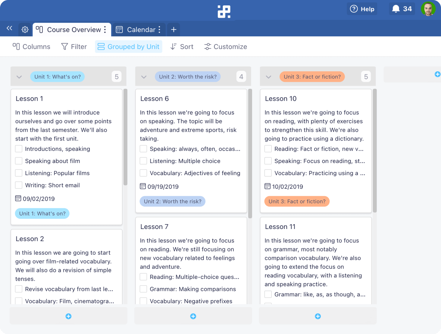 Course Planning Template Infinity