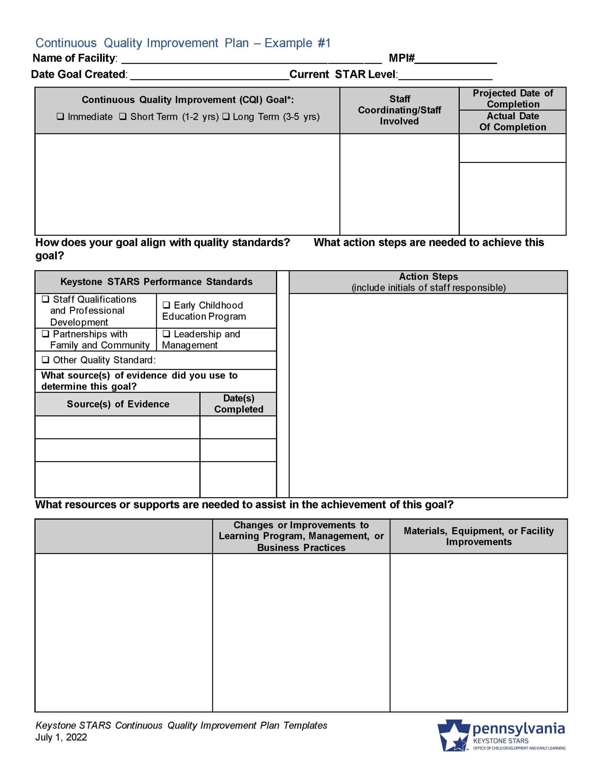 Quality Improvement Plan Template