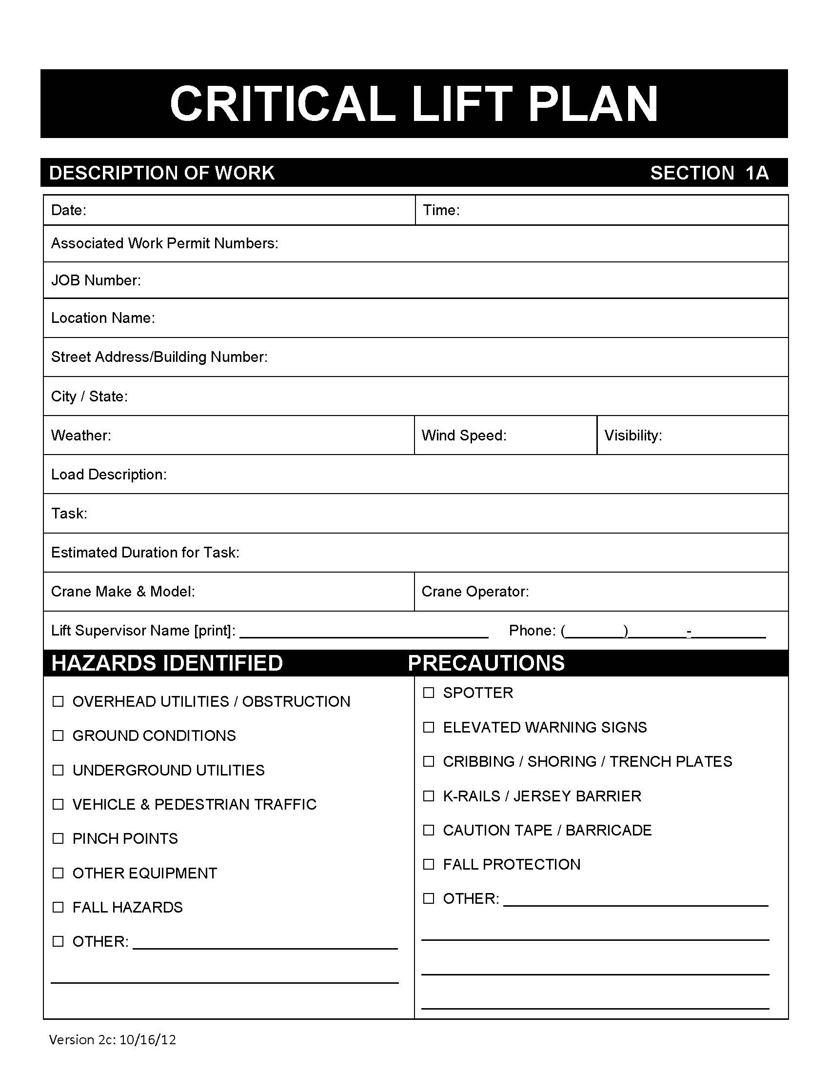 Crane Lift Plan Template Project Management Templates