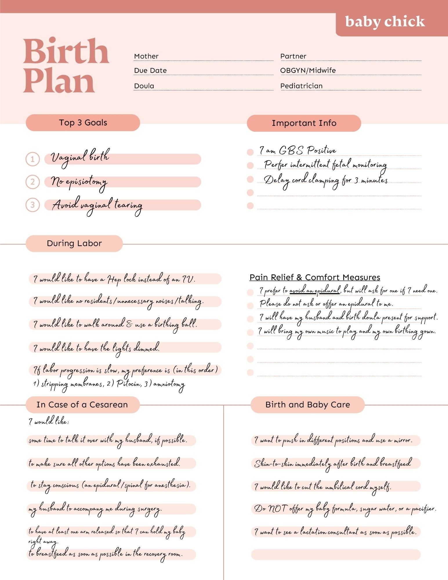 Create Your Perfect Birth Plan Free Template U0026 Checklist Baby Chick