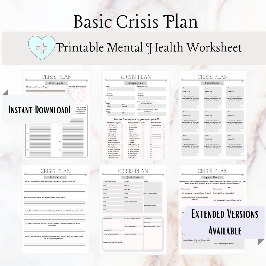 Crisis Plan Basic mental Health Crisis Planner Etsy
