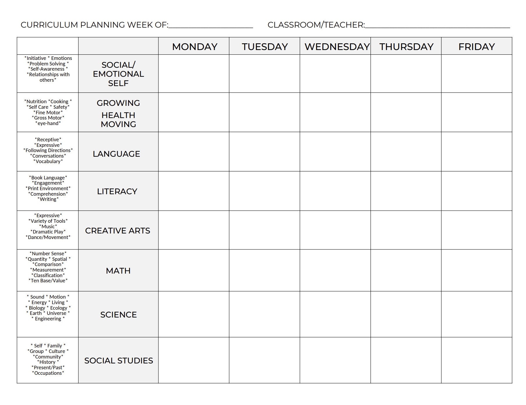 Curriculum Planning Sheet Digital Download
