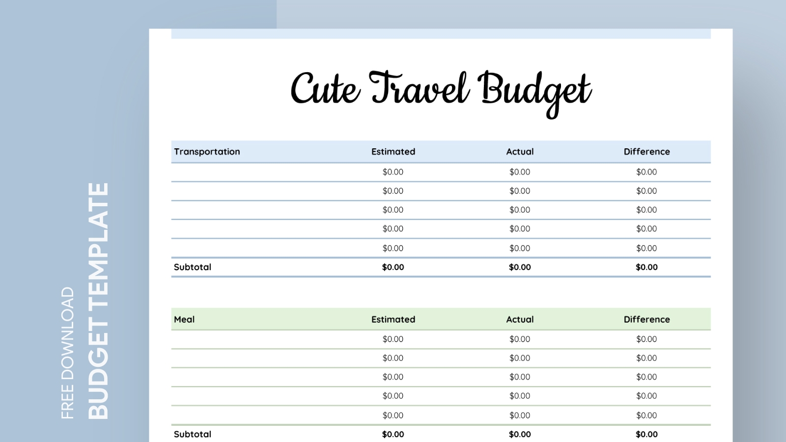Free Vacation Budget Planner Template