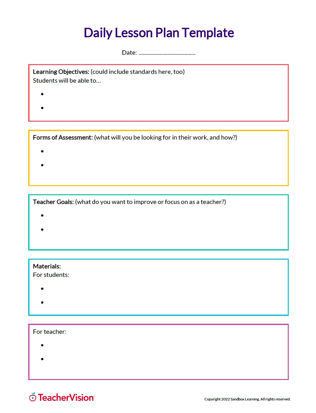 Day Lesson Plan Template