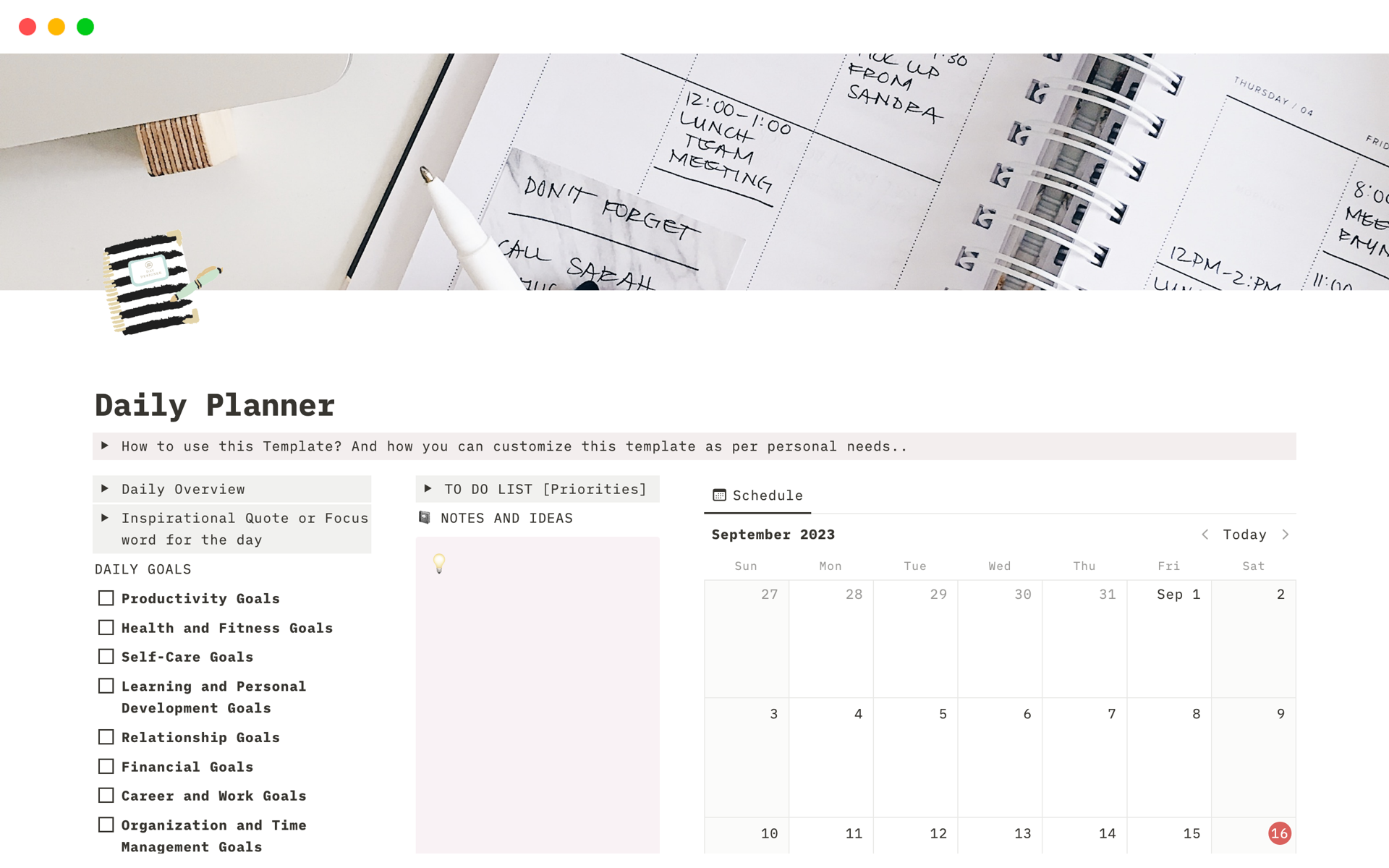 Daily Planner Template By Sash Notion Marketplace