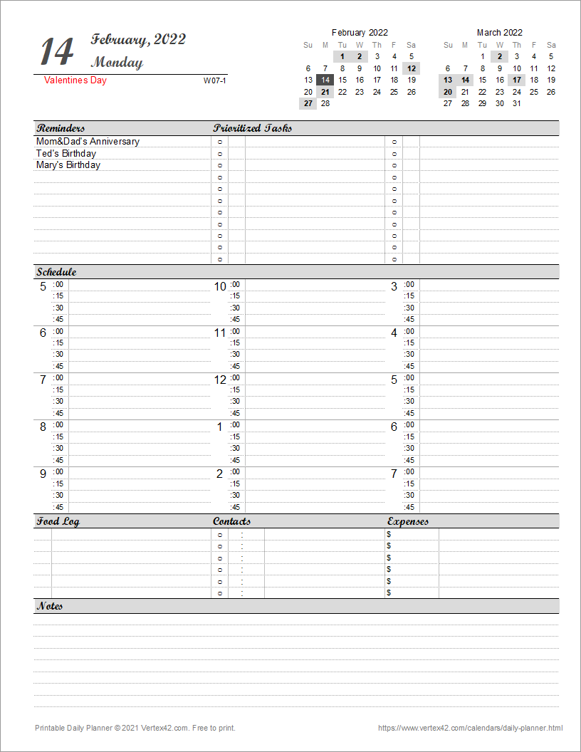 Daily Planner Template Printable Free