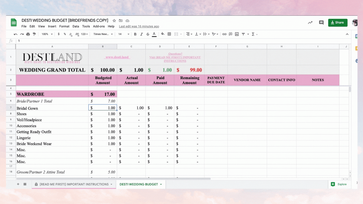 DESTI Destination Wedding Budgeting FREE DOWNLOADABLE SPREADSHEET DESTI Guide To Destination Weddings