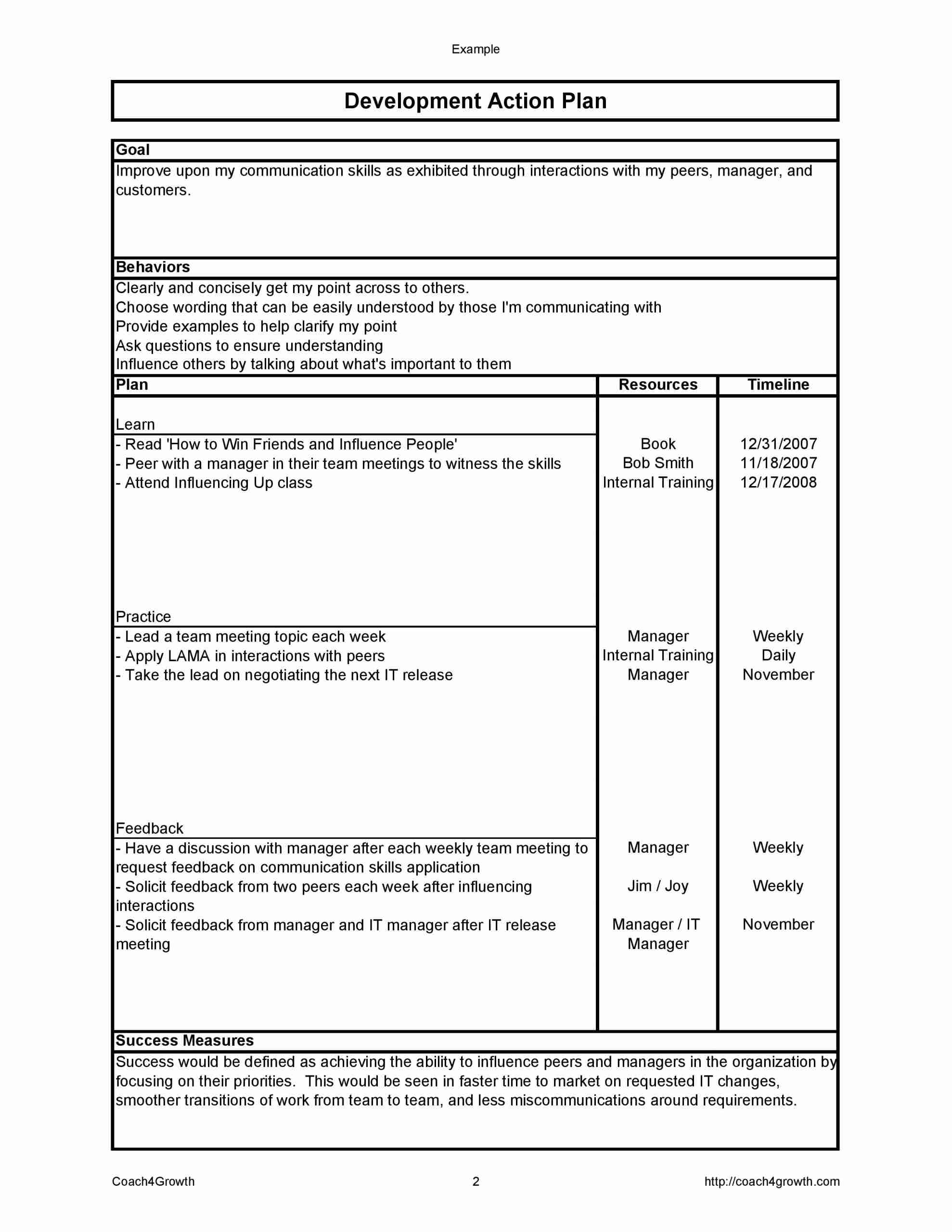 Development Action Plan Template