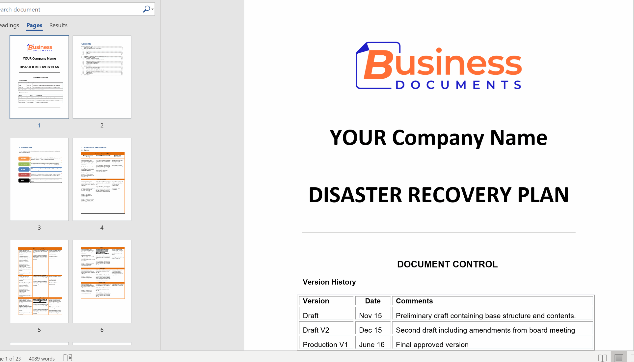 Disaster Recovery Plan Template Essential Cover 