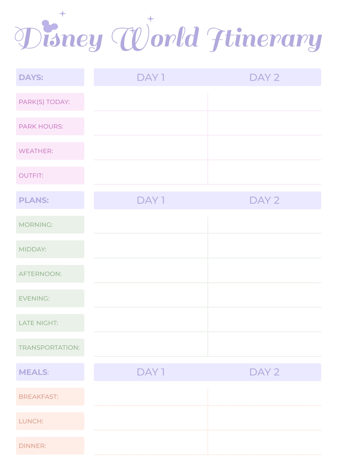 Disney World Itinerary Free Google Docs Template Gdoc io