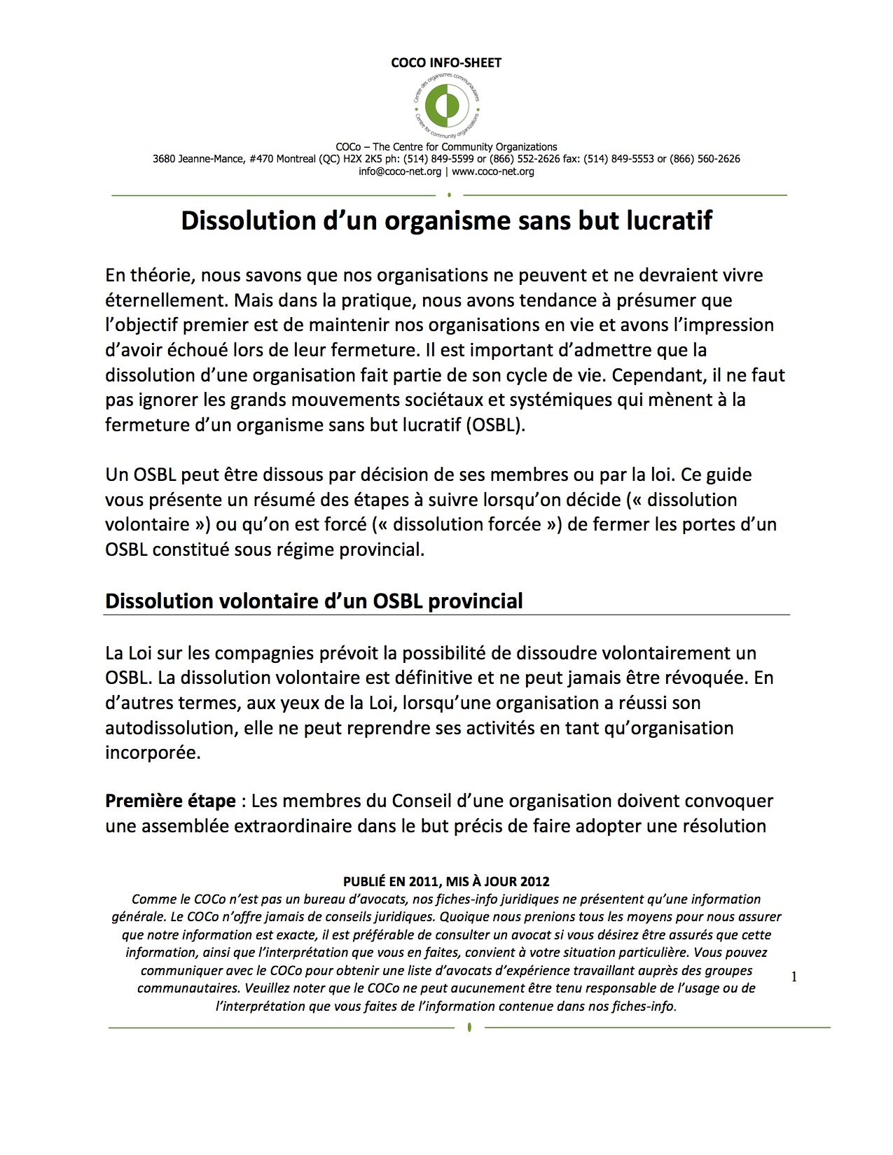 Dissolution Of A Non Profit Organization COCo