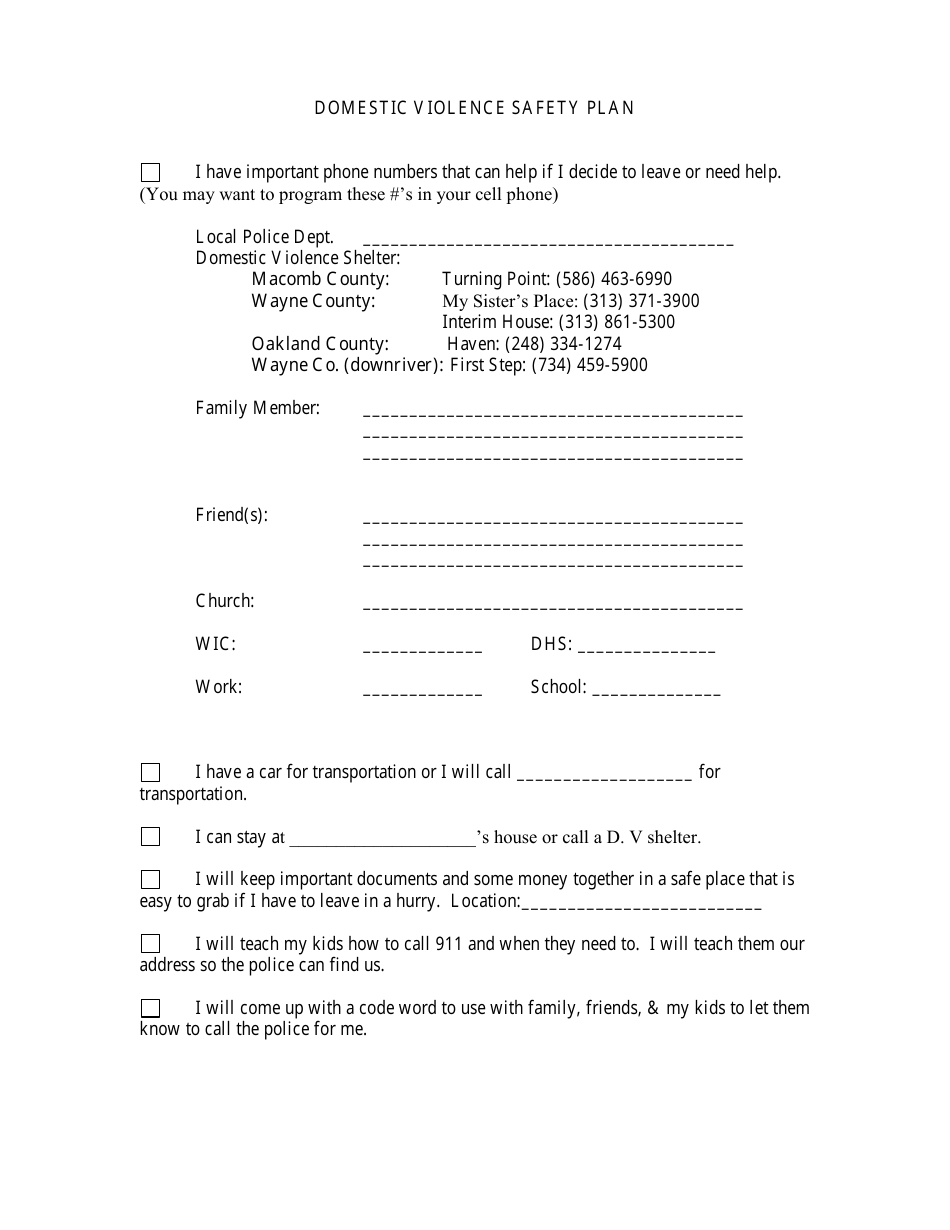 Domestic Violence Safety Plan Template Download Printable PDF Templateroller