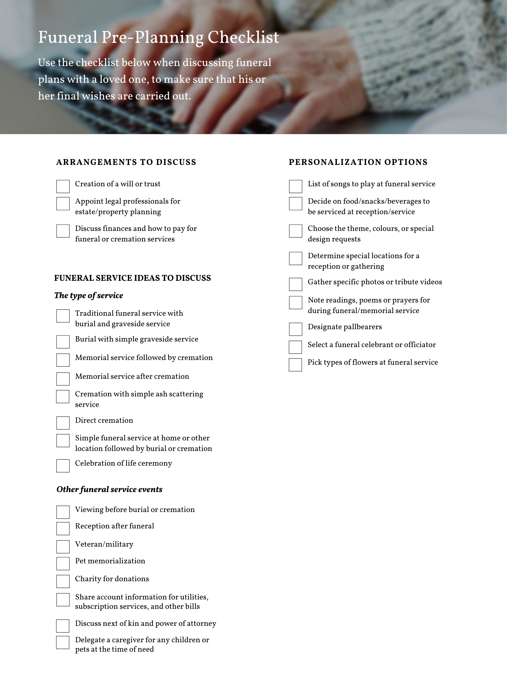 Free Printable Funeral Planning Checklist