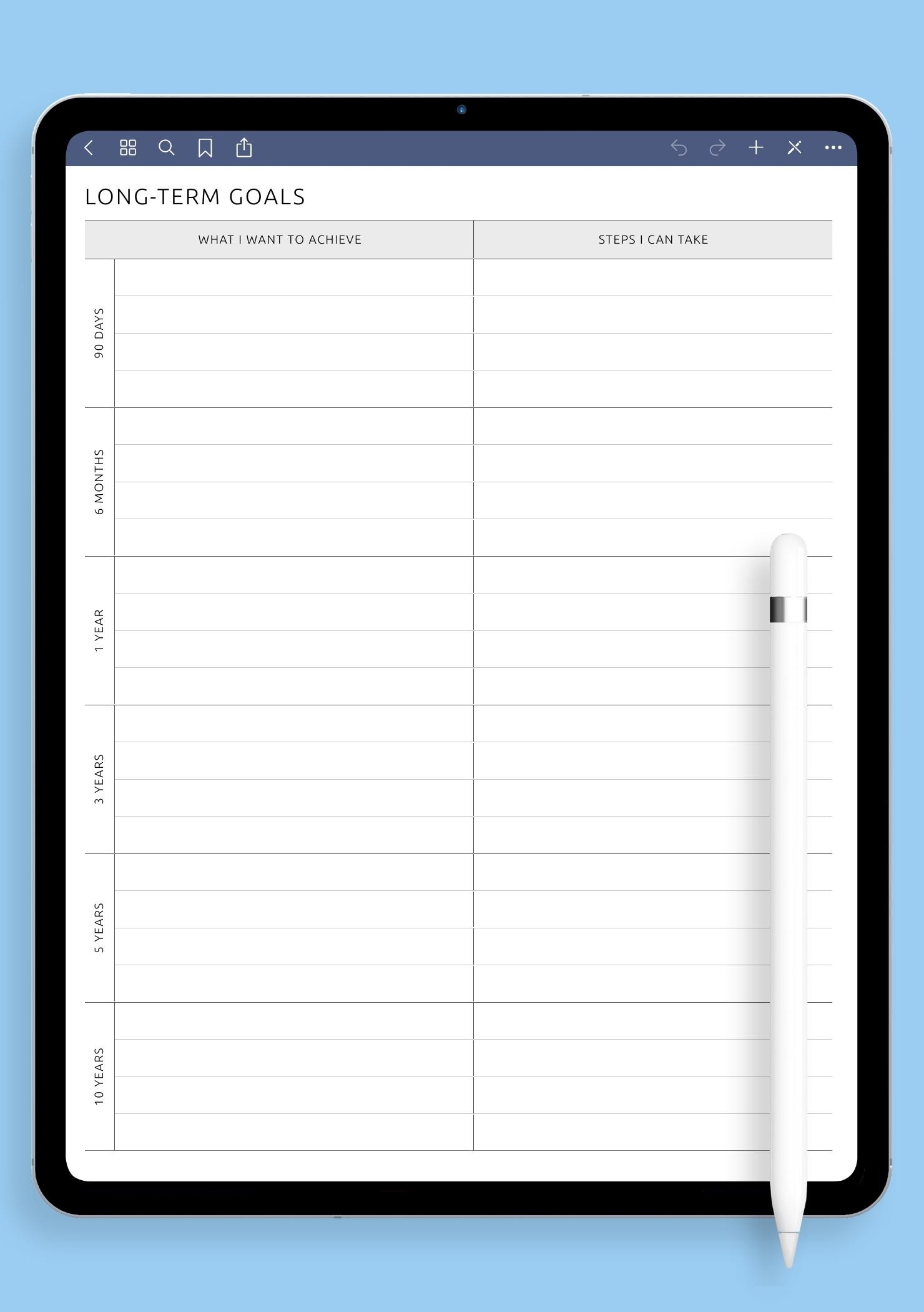 Download Printable Ten Year Goals PDF