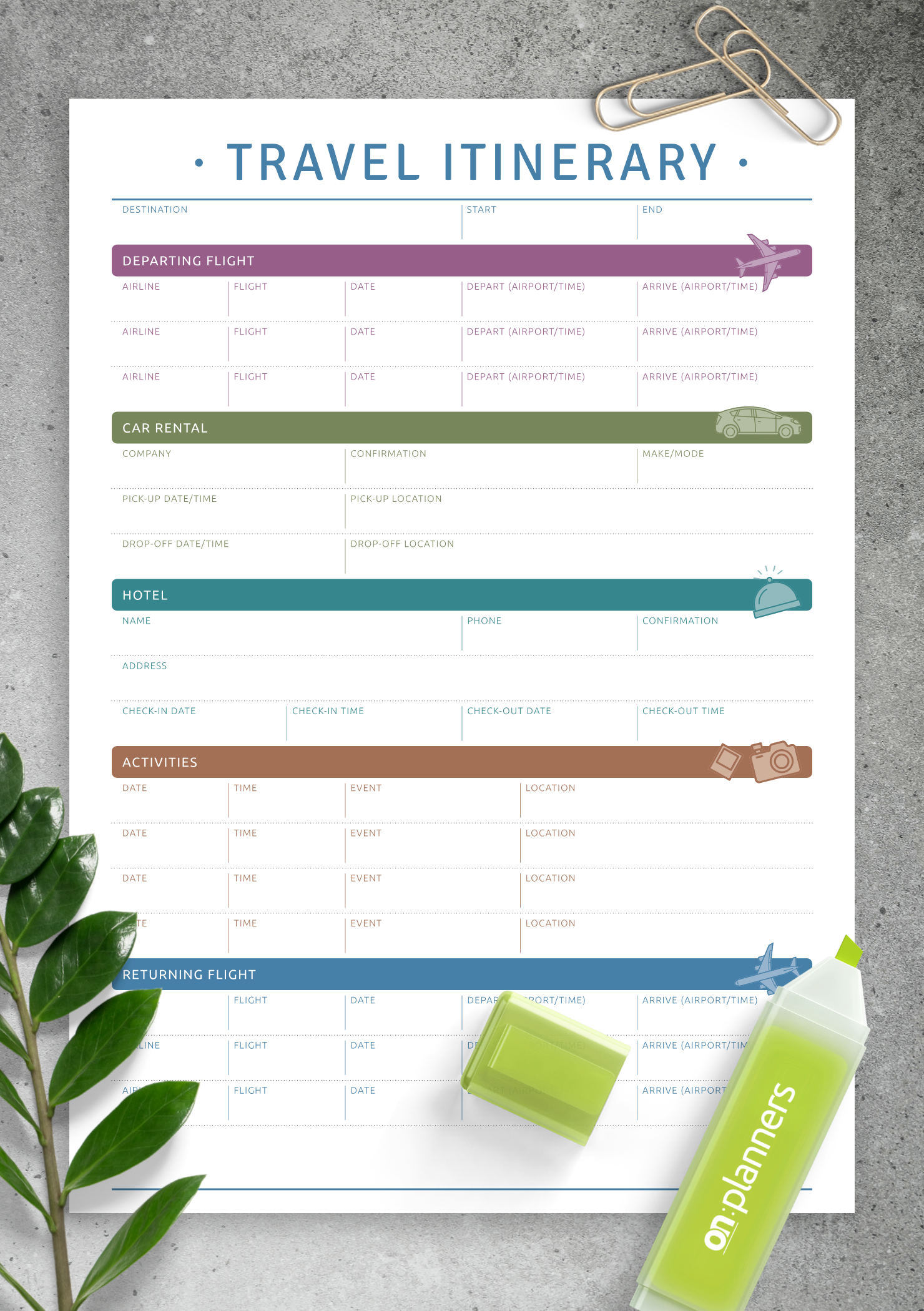 Plane Itinerary Template