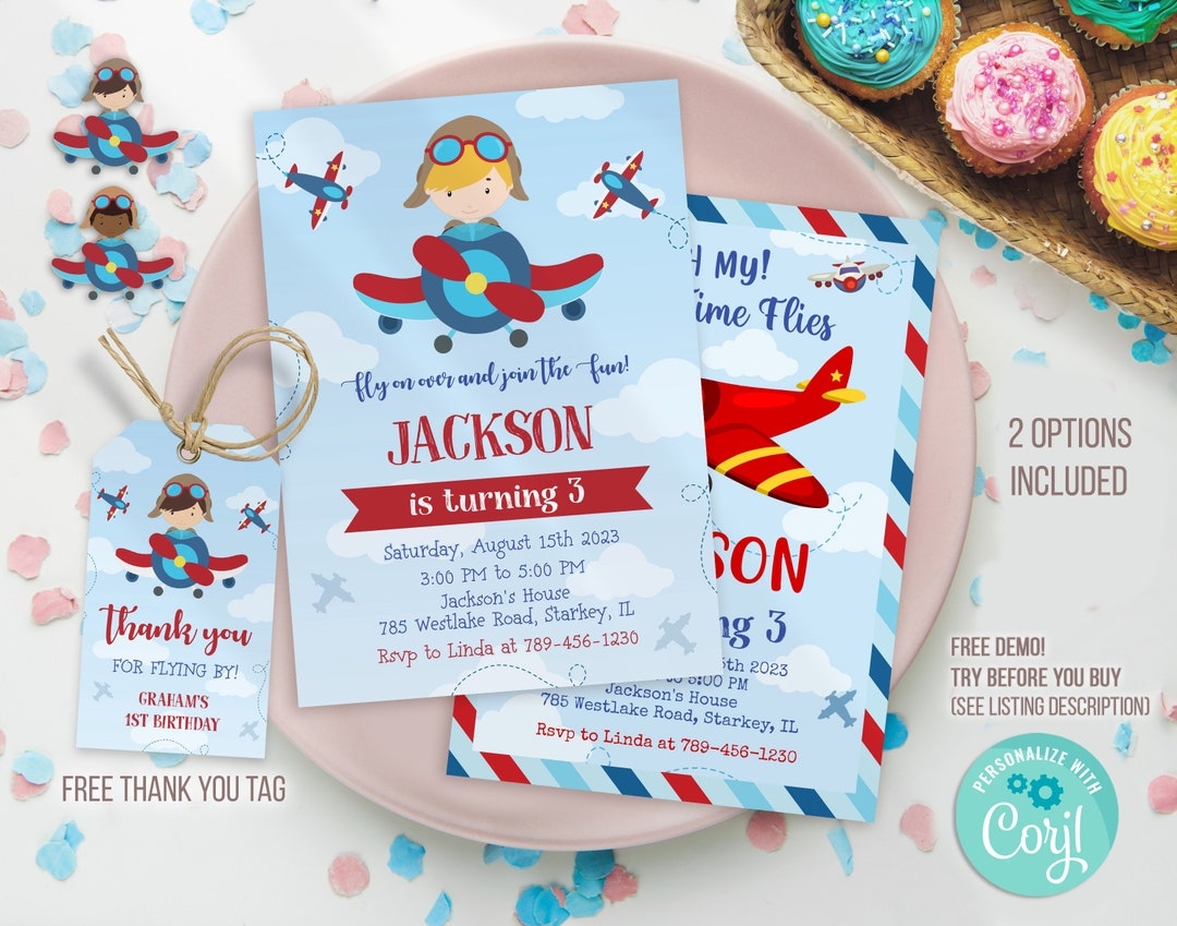 Editable Airplane Birthday Invitation Template Airplane 