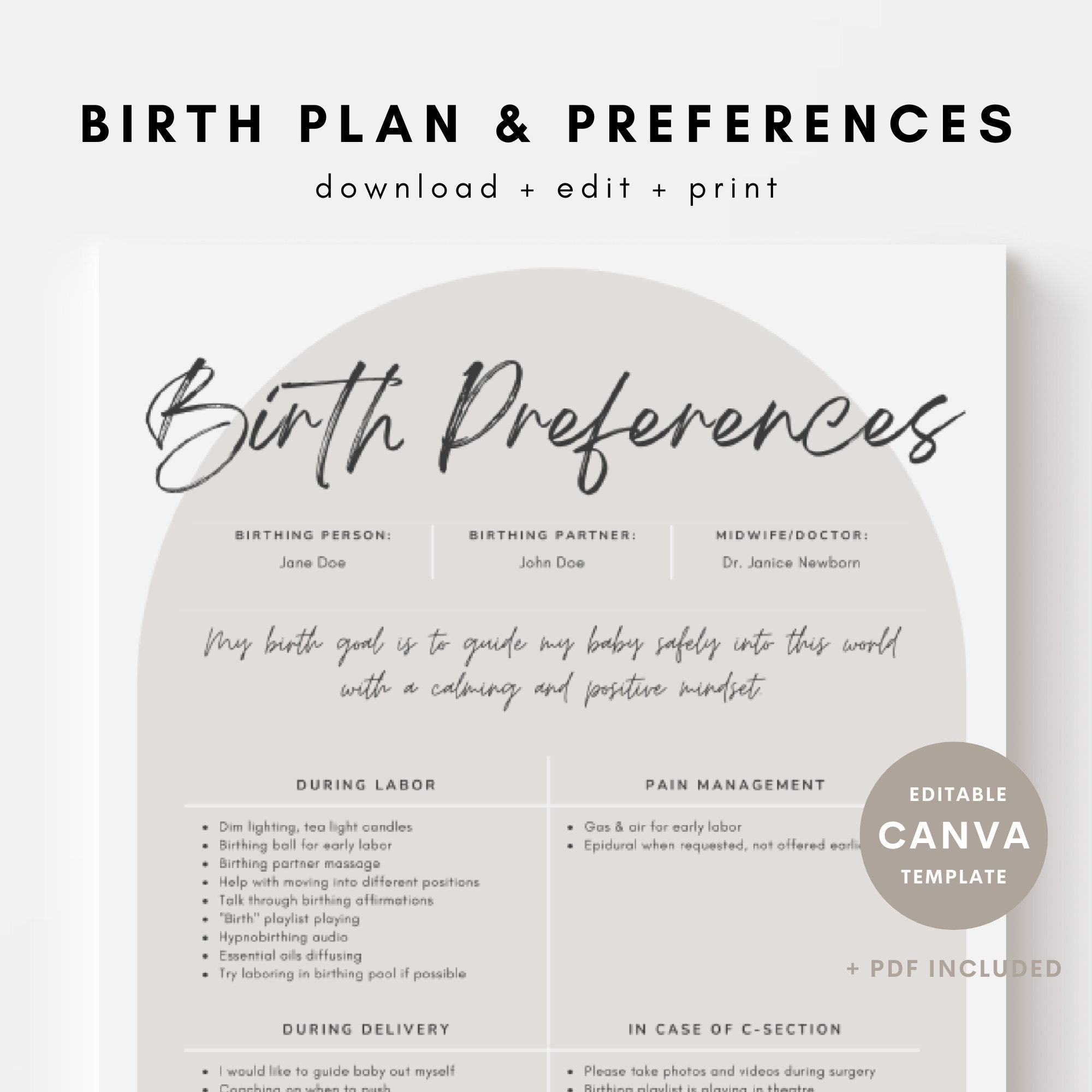 Birth Plan Template Canva