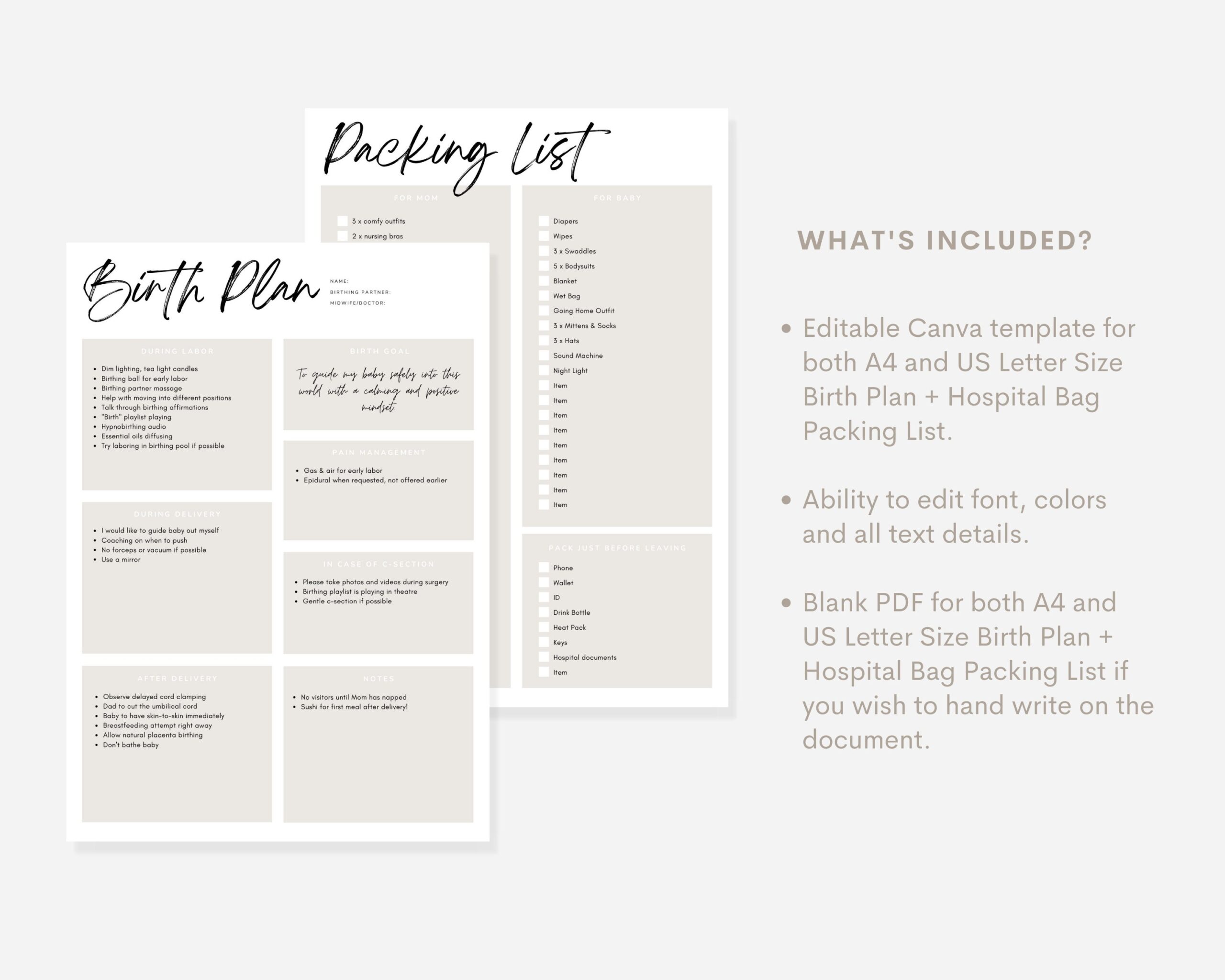 Editable Birth Plan Template Canva Template Simple Printable Birthing Plan Labor And Delivery Preferences Birth Preferences Etsy