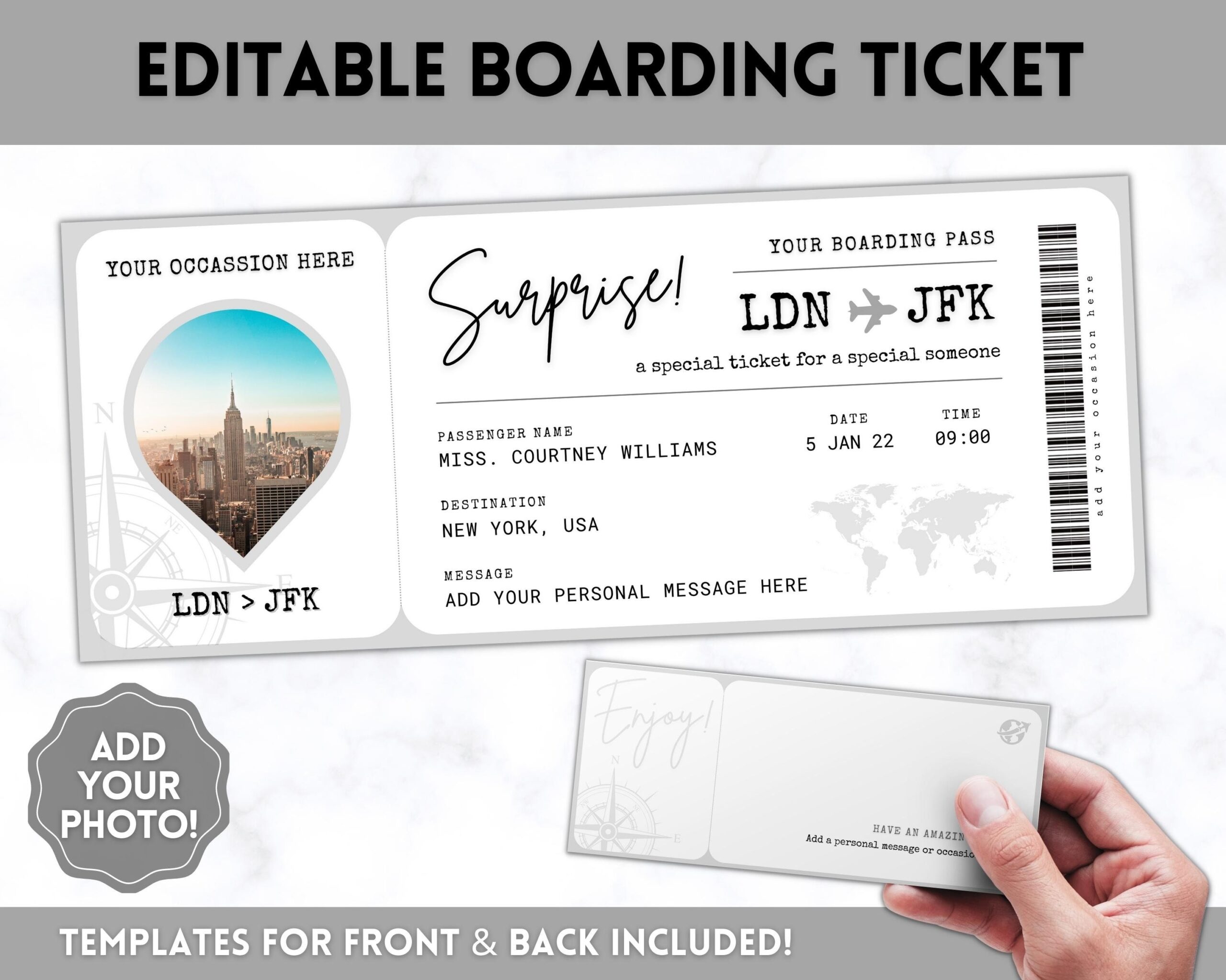 EDITABLE Boarding Ticket Template Surprise Boarding Pass Plane Ticket Vacation Airline Trip Flight Gift Holiday Destination Fake Mom Etsy