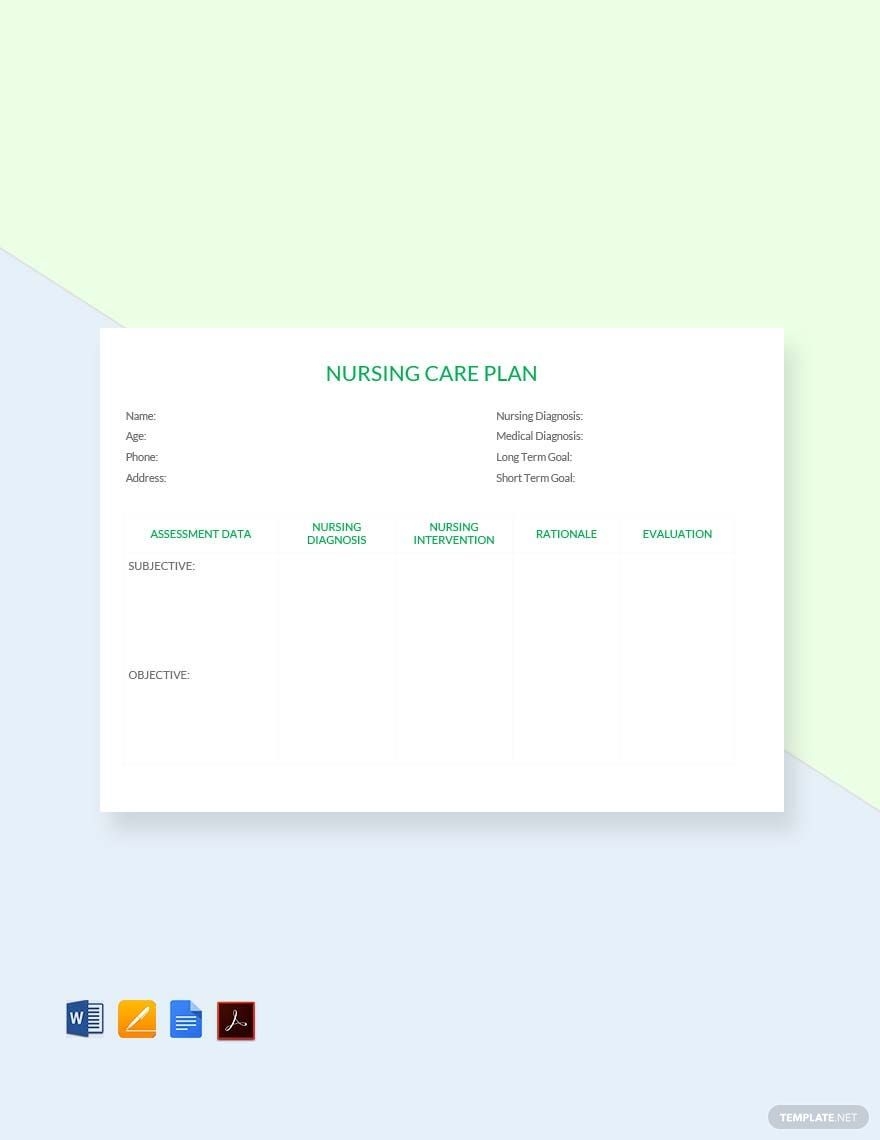 Printable Blank Nursing Care Plan Templates