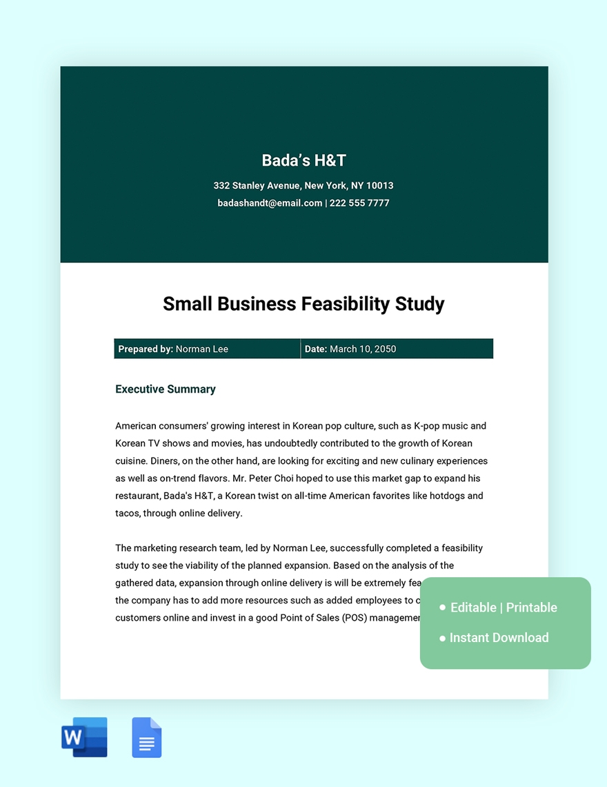 Editable Feasibility Study Templates In Word To Download