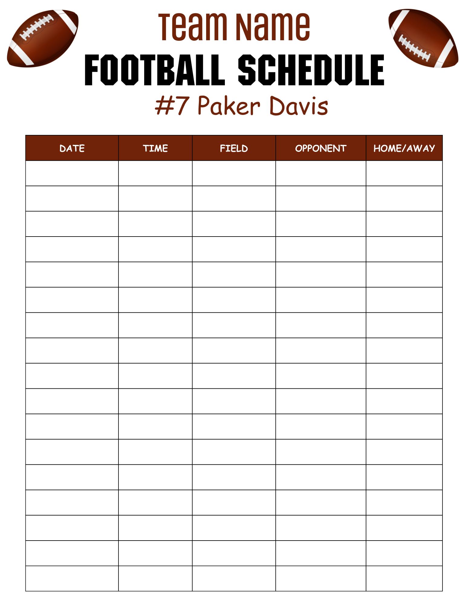 Editable Football Practice Schedule Template Pdf Instant Download 