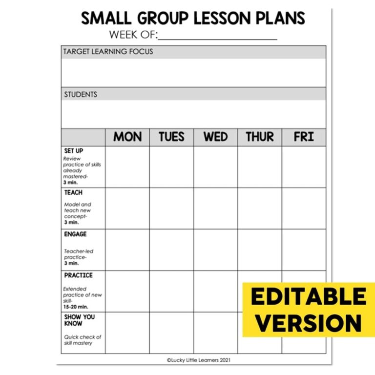Editable Small Group And Intervention Math Kit Lesson Planning Lesson Planning Template Lucky Little Learners