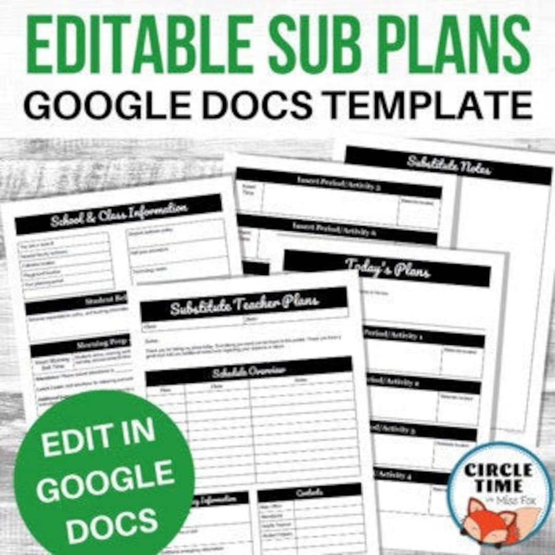 Editable Sub Plans Substitute Teacher Plans Sub Plan Template Casual Relief Teacher Notes Substitute Folder Google Docs Etsy