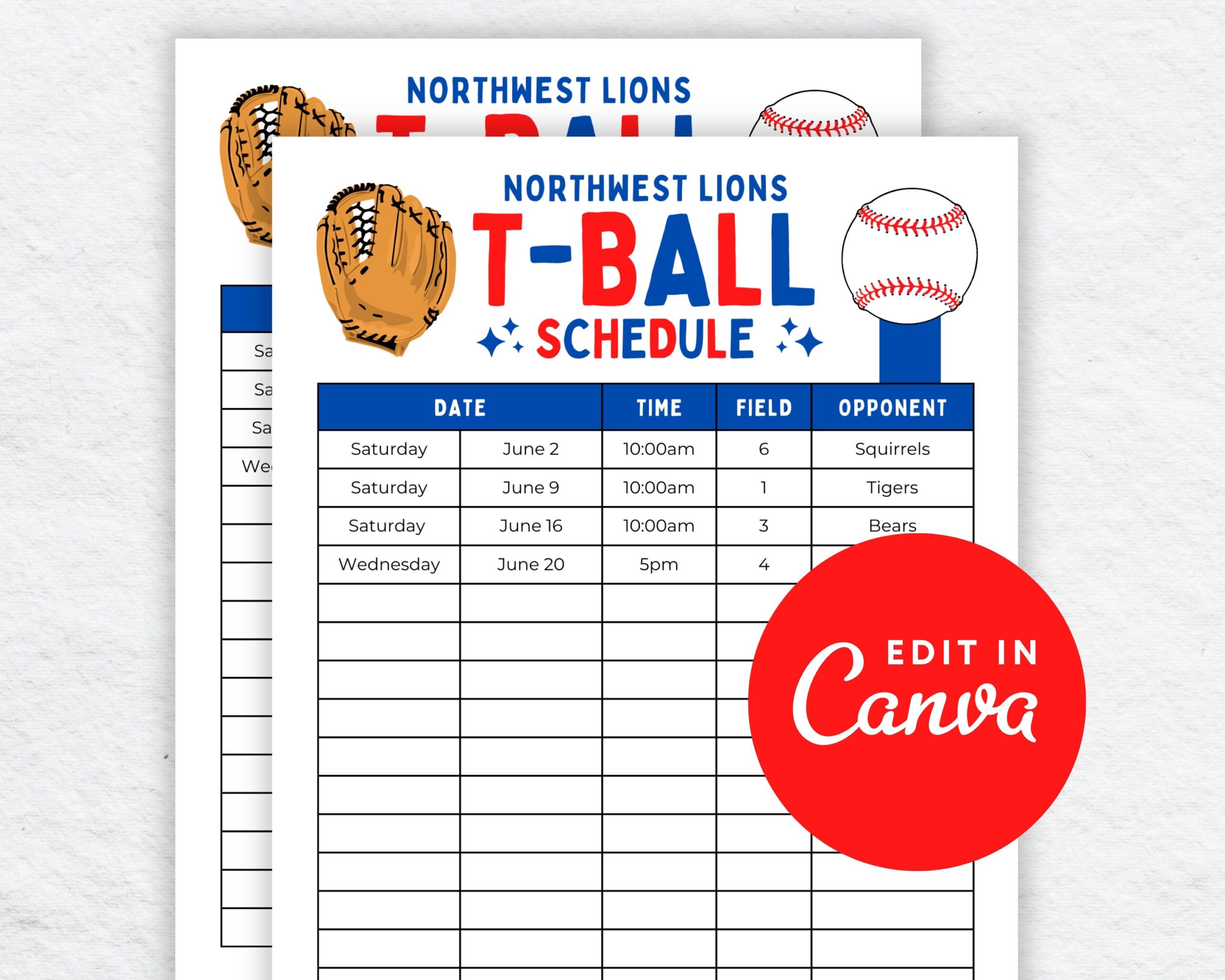 Editable T ball Schedule Template Printable T ball Game Practice Calendar Etsy